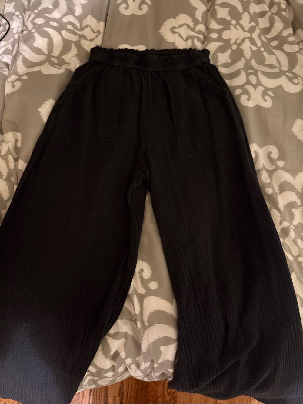 Black Aerie Wide-Leg Gauze Trousers | M